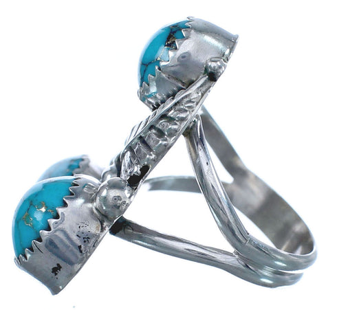 Authentic Sterling Silver Navajo Turquoise Leaf And Flower Ring Size 5-3/4 BX120095