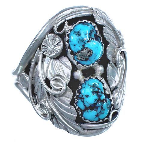 Sterling Silver And Turquoise Leaf Design Native American Ring Size 10-1/2 BX120111