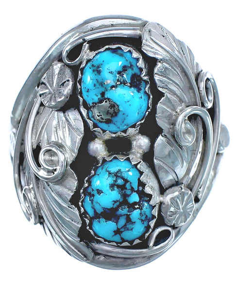 Sterling Silver And Turquoise Leaf Design Native American Ring Size 10-1/2 BX120111