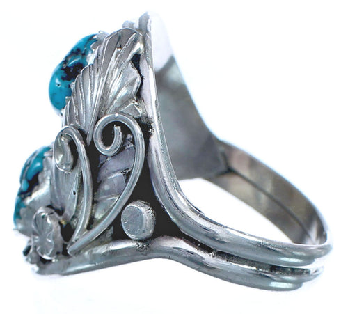 Sterling Silver And Turquoise Leaf Design Native American Ring Size 10-1/2 BX120111