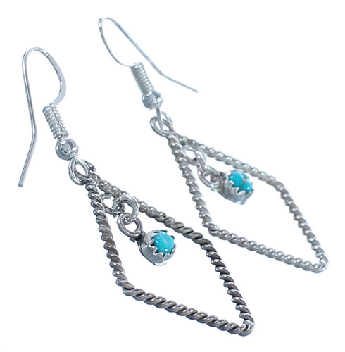 Turquoise Twisted Sterling Silver Native American Hook Dangle Earrings BX120001