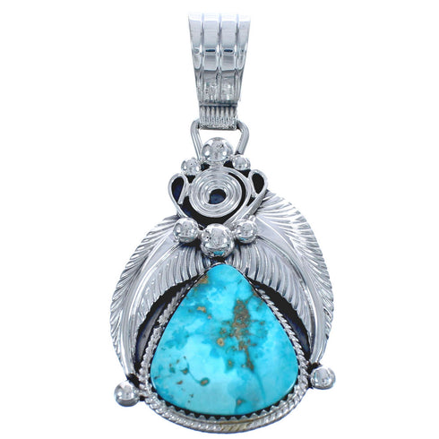 Navajo Turquoise Sterling Silver Leaf Pendant BX119960