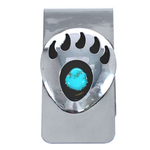 Native American Sterling Silver Bear Paw Turquoise Money Clip BX120449