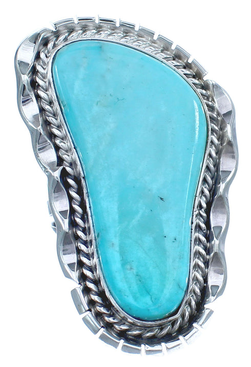 Hand Crafted American Indian Genuine Sterling Silver Turquoise Ring Size 5-1/2 BX120046