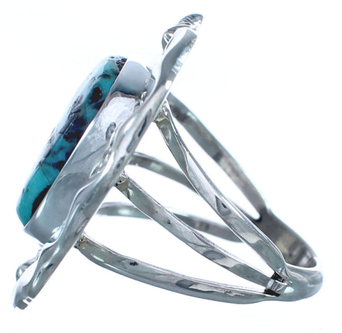 Navajo Authentic Sterling Silver Turquoise Hand Crafted Ring Size 5-1/2 BX120047