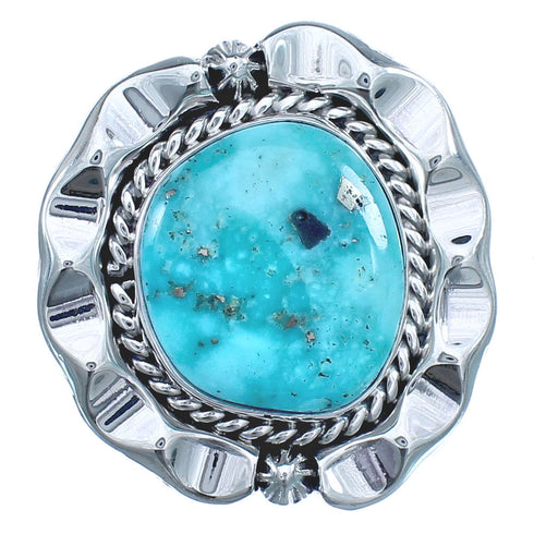 Native American Authentic Sterling Silver Turquoise Hand Crafted Ring Size 8-1/4 BX120048