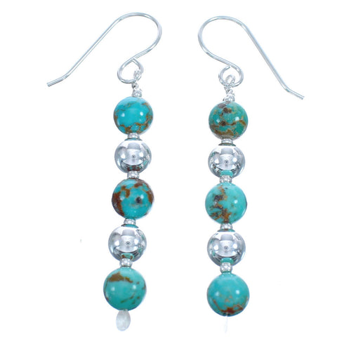 Authentic Southwest Turquoise Sterling Silver Bead Hook Earrings BX120497