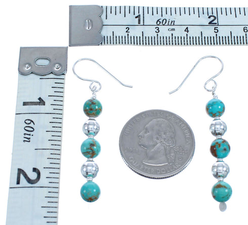 Authentic Southwest Turquoise Sterling Silver Bead Hook Earrings BX120497
