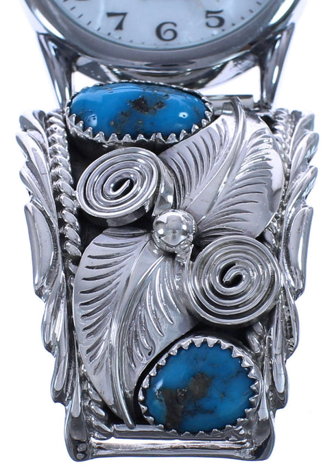 Authentic Sterling Silver Scalloped Leaf Turquoise Native American Watch BX120355