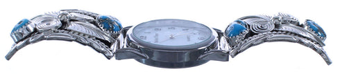 Authentic Sterling Silver Scalloped Leaf Turquoise Native American Watch BX120355