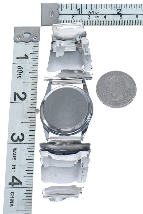 Authentic Sterling Silver Scalloped Leaf Turquoise Native American Watch BX120355