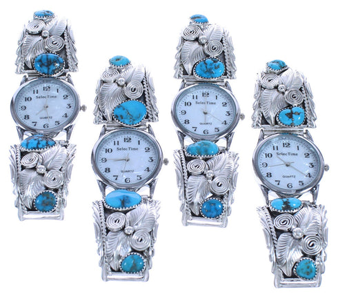 Authentic Sterling Silver Scalloped Leaf Turquoise Native American Watch BX120355