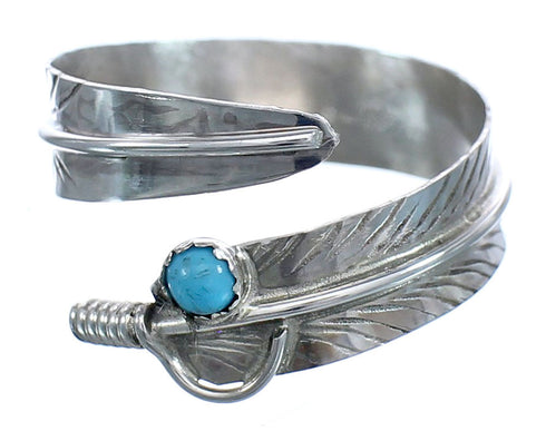 Sterling Silver Turquoise Feather Navajo Adjustable Ring Size 7,8,9 NN20555