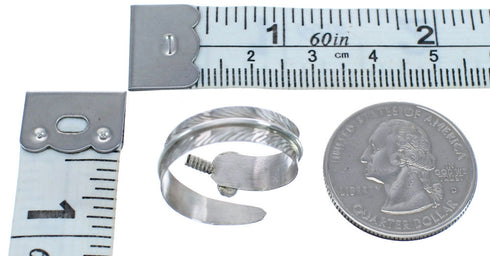 Sterling Silver Turquoise Feather Navajo Adjustable Ring Size 7,8,9 NN20555