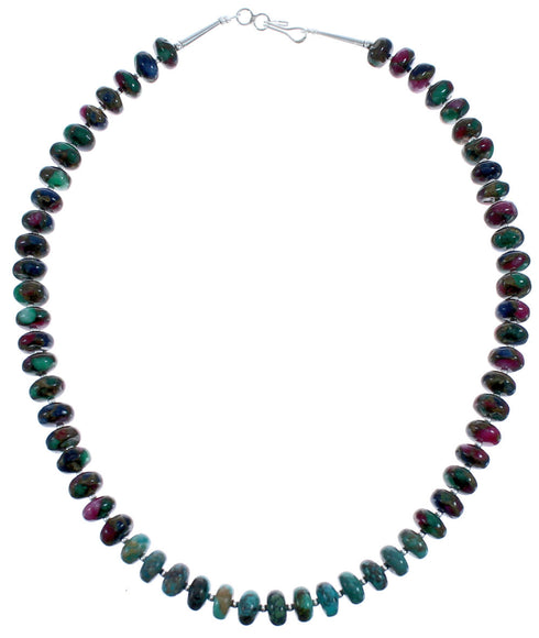 Southwestern Turquoise Dragon Jasper Sterling Silver Bead Necklace BX120632