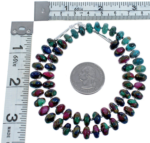 Southwestern Turquoise Dragon Jasper Sterling Silver Bead Necklace BX120632