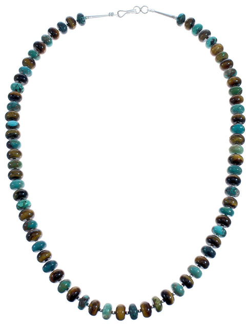 Turquoise Tiger Eye Bead Sterling Silver Necklace BX120634