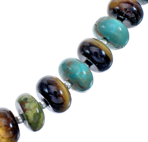 Turquoise Tiger Eye Bead Sterling Silver Necklace BX120634
