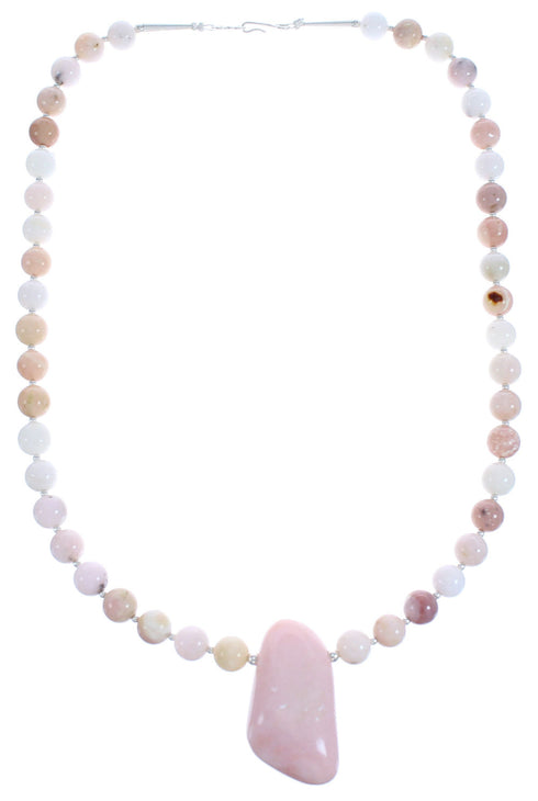 Authentic Sterling Silver Pink Opal Agate Southwest Bead Necklace BX120640
