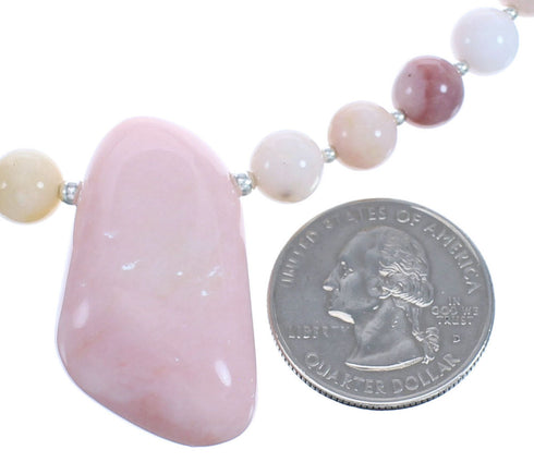 Authentic Sterling Silver Pink Opal Agate Southwest Bead Necklace BX120640