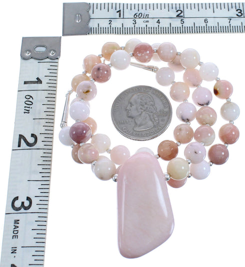 Authentic Sterling Silver Pink Opal Agate Southwest Bead Necklace BX120640