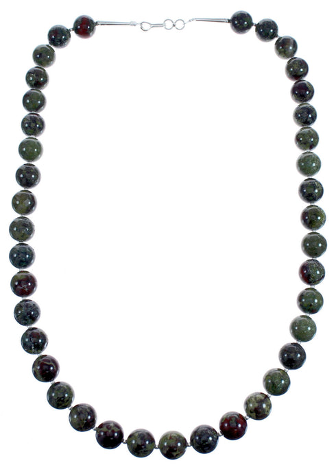 Genuine Sterling Silver Southwest Dragon Blood AgateBead Necklace BX120537