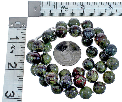Genuine Sterling Silver Southwest Dragon Blood AgateBead Necklace BX120537