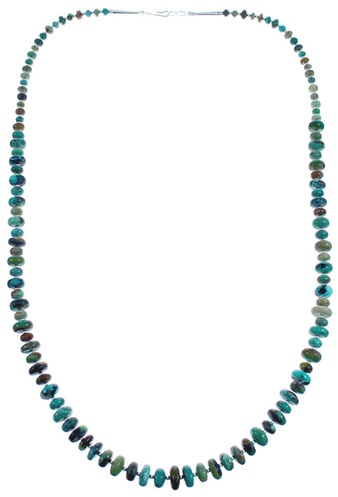 Southwest Turquoise And Genuine Sterling Silver Graduating Bead Necklace BX120250
