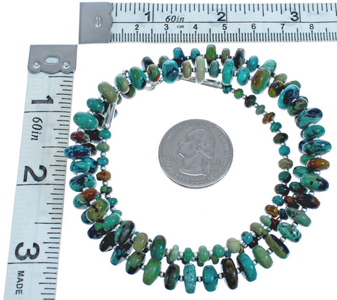 Southwest Turquoise And Genuine Sterling Silver Graduating Bead Necklace BX120250