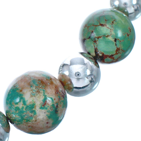 Graduating Kingman Turquoise And Genuine Sterling Silver Southwest Bead Necklace BX120252