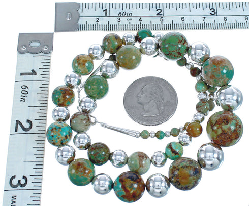 Graduating Kingman Turquoise And Genuine Sterling Silver Southwest Bead Necklace BX120252
