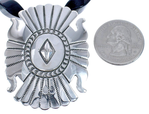 Onyx Sterling Silver Navajo Bead Necklace With Pendant BX120469