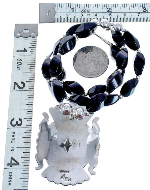 Onyx Sterling Silver Navajo Bead Necklace With Pendant BX120469