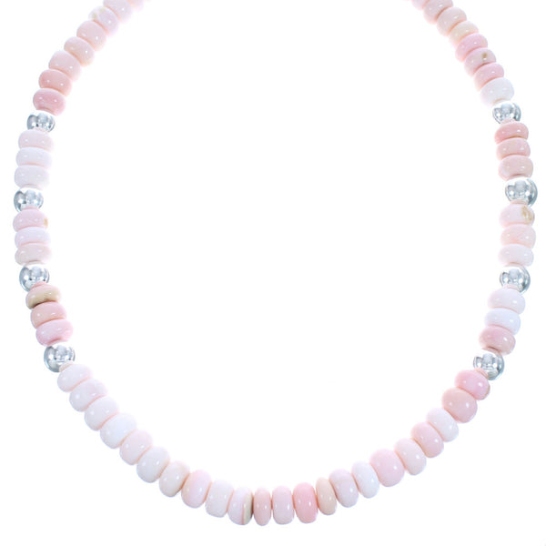 Southwestern Sterling Silver And Pink Opal Bead Necklace BX120736