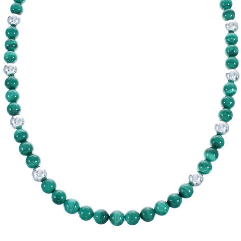 Southwestern Sterling Silver And Malachite Bead Necklace BX120737