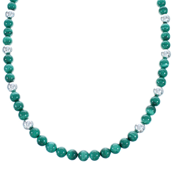 Southwestern Sterling Silver And Malachite Bead Necklace BX120737