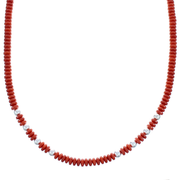 Southwestern Sterling Silver And Coral Bead Necklace BX120740