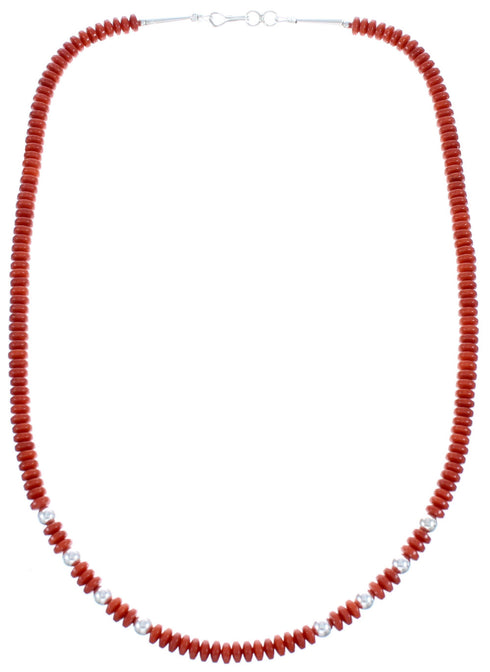 Southwestern Sterling Silver And Coral Bead Necklace BX120740