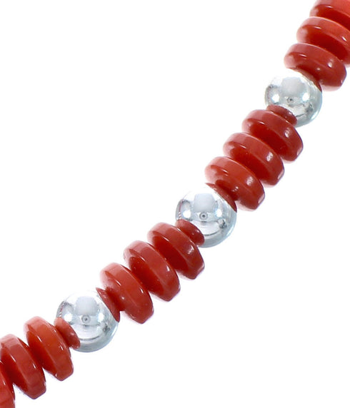 Southwestern Sterling Silver And Coral Bead Necklace BX120740