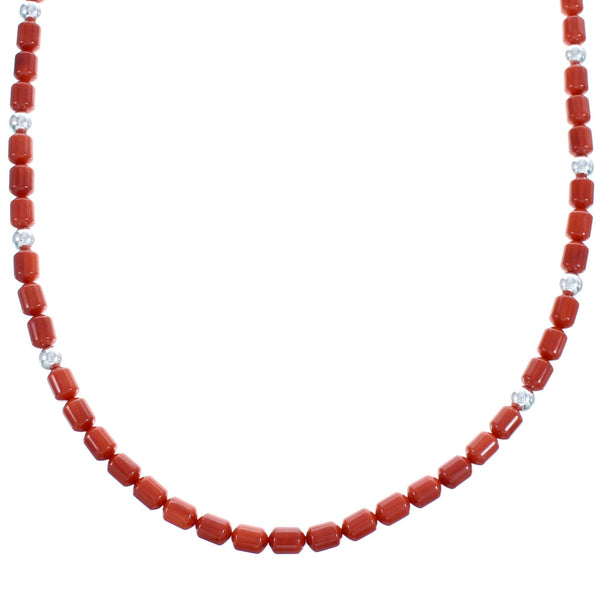 Coral Southwestern Authentic Sterling Silver Bead Necklace BX120741