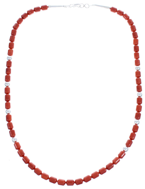 Coral Southwestern Authentic Sterling Silver Bead Necklace BX120741