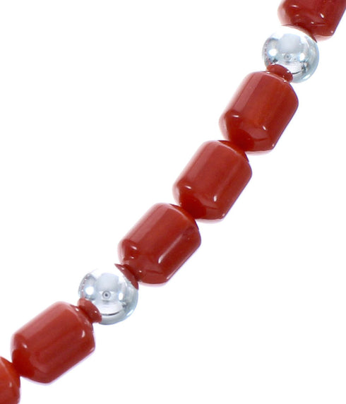 Coral Southwestern Authentic Sterling Silver Bead Necklace BX120741