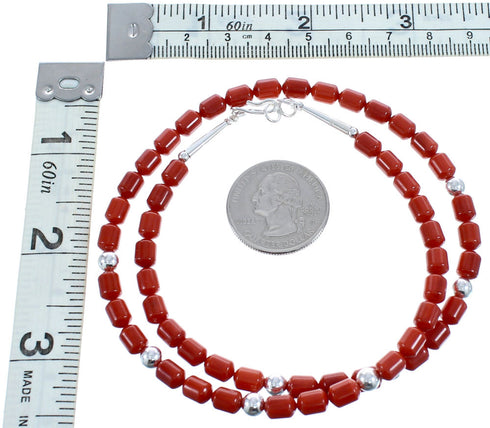 Coral Southwestern Authentic Sterling Silver Bead Necklace BX120741