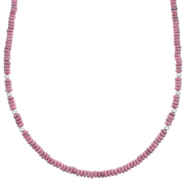 Rhodonite Southwestern Authentic Sterling Silver Bead Necklace BX120744