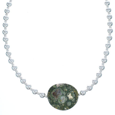 Sterling Silver Unakite Bead Necklace KX120990