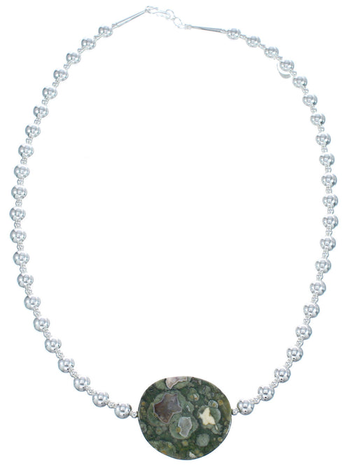 Sterling Silver Unakite Bead Necklace KX120990