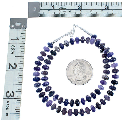 Charoite Sterling Silver 16" Bead Necklace KX120978