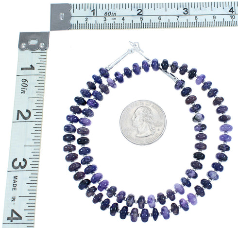 Charoite Sterling Silver 18" Bead Necklace KX120979