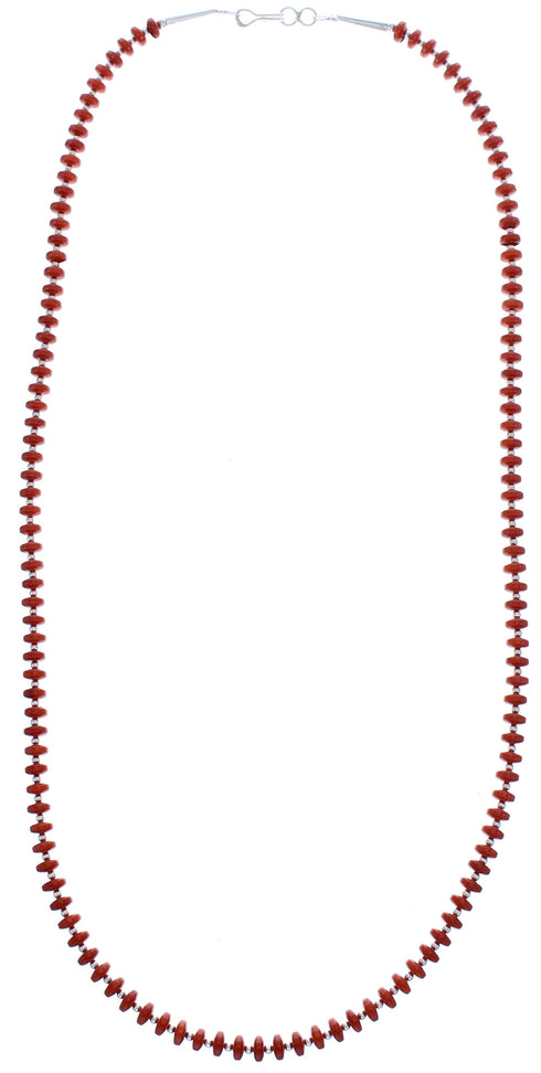 Coral Sterling Silver 24" Bead Necklace KX121074