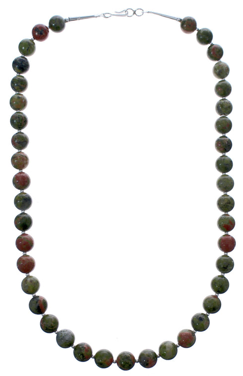Unakite Sterling Silver Bead Necklace KX121085